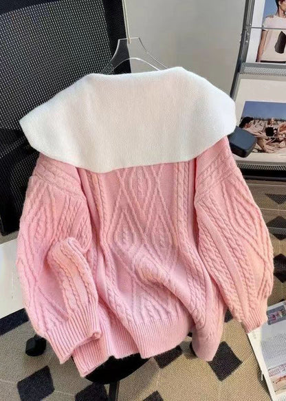 Pink Strawberry Patchwork Cozy Knit Tops Winter