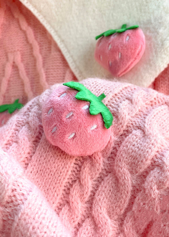 Pink Strawberry Patchwork Cozy Knit Tops Winter