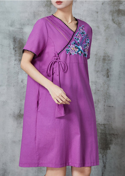 Purple Embroidered Cotton Maxi Dress Summer