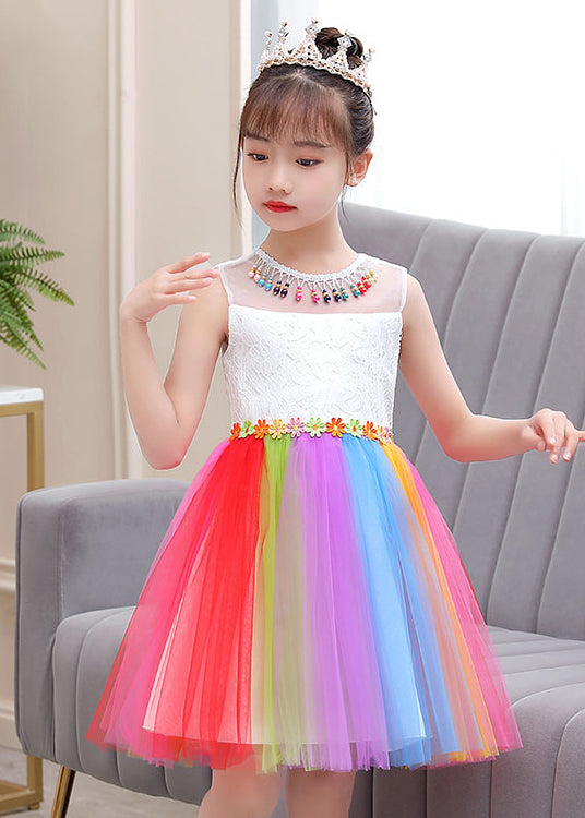 Rainbow Daisy Tassel Tulle Kids Dress Summer