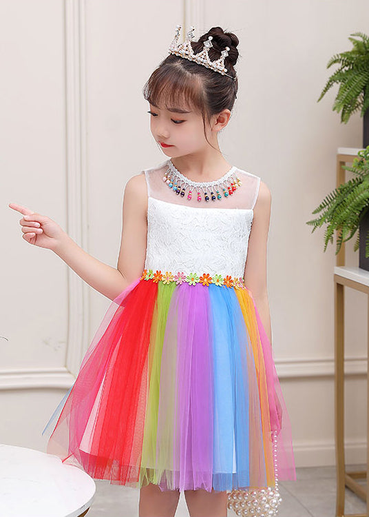 Rainbow Daisy Tassel Tulle Kids Dress Summer
