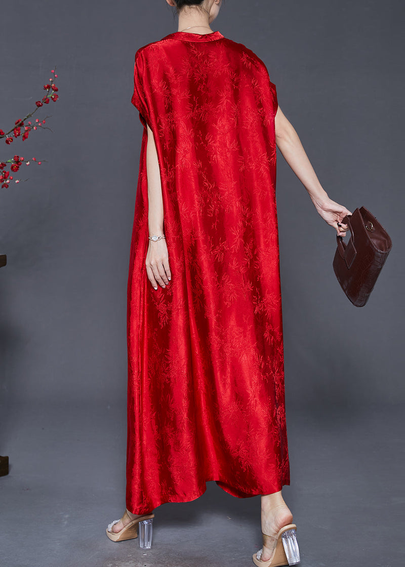 Red Jacquard Silk Robe Dresses Oversized Summer
