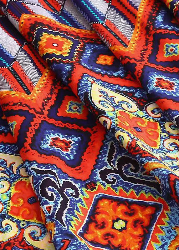 Red O Neck Print Patchwork Chiffon Dresses Summer