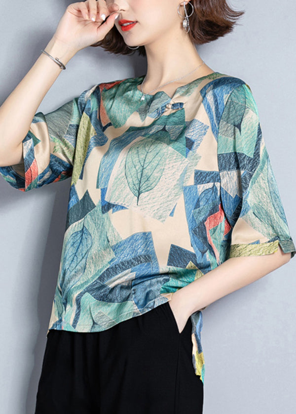 Red Print Oversized Low High Design Silk Top Summer