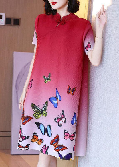 Red Print Butterfly Side Open Summer Robe Dresses