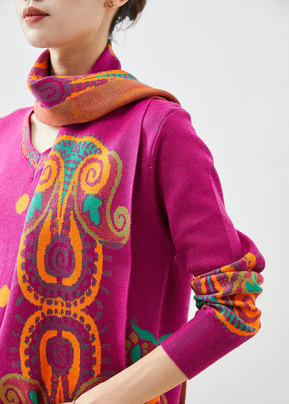 Rose Print Complimentary Scarf Knit Dress Fall