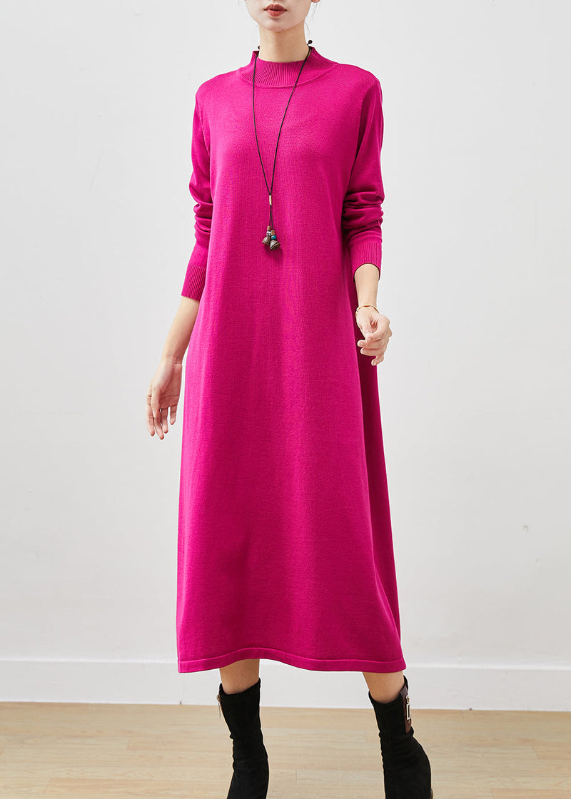 Rose Stand Collar Silm Fit Long Knit Dress Spring