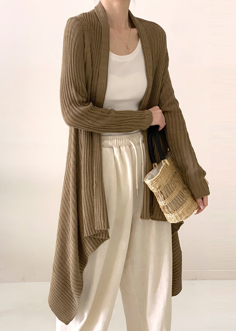 Tea Green Asymmetrical Ice Silk Knit Cardigan Spring