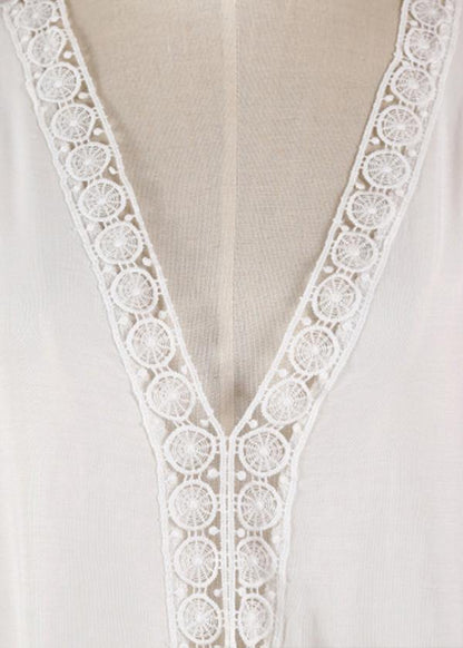 White Patchwork Hollow Outkimono Robe Summer Maxi Dress