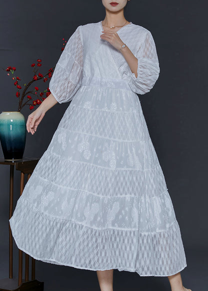 White V Neck Patchwork Chiffon Vacation Dresses Summer