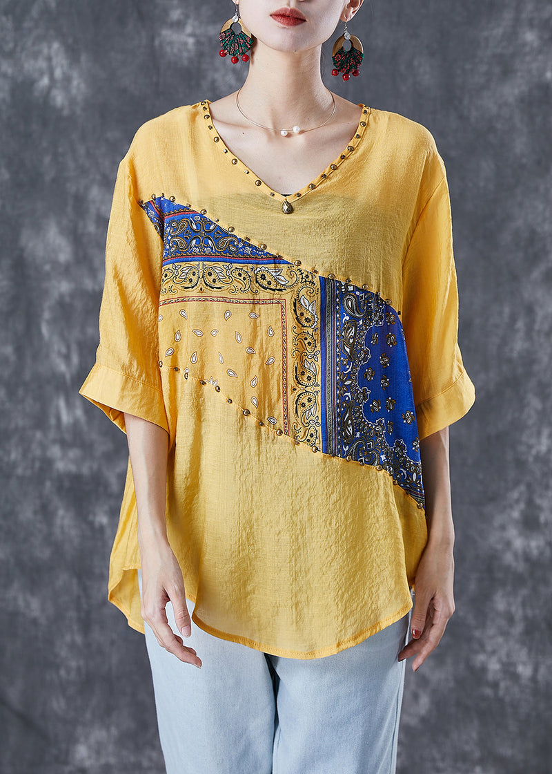 Yellow Oversized Patchwork Rivet Cotton Tank Summer