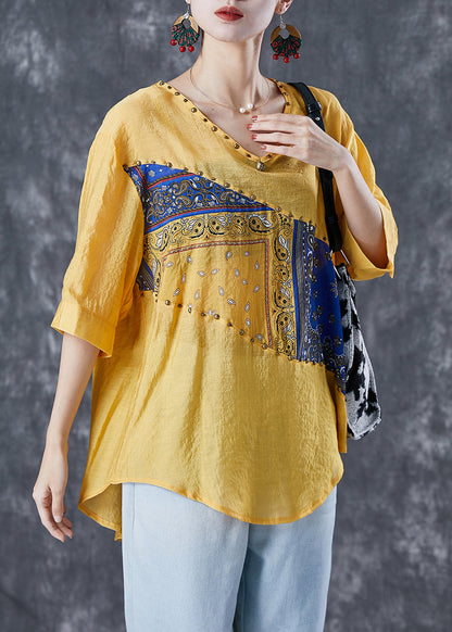 Yellow Oversized Patchwork Rivet Cotton Tank Summer