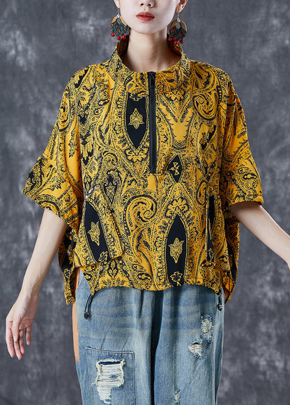 Yellow Zip Up Pockets Cotton Sweatshirts Top Summer