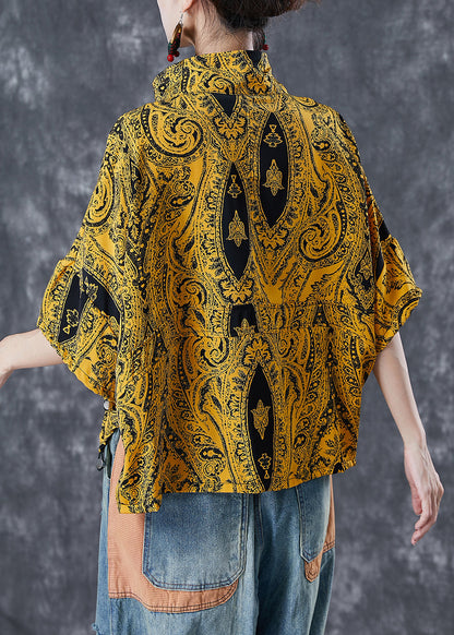 Yellow Zip Up Pockets Cotton Sweatshirts Top Summer