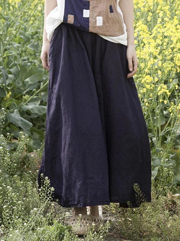 Black Linen Cotton Wardrobes Elastic Waist Pockets Clothing Skirt