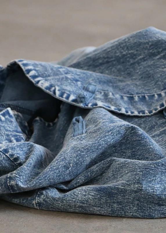 Cotton Dress Retro Color Frog Denim Blue Loose Dress