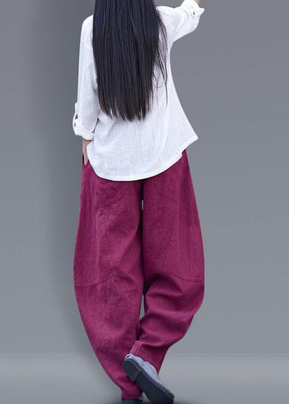 Harem Pants Cotton Work Outfits Burgundy Long Pants