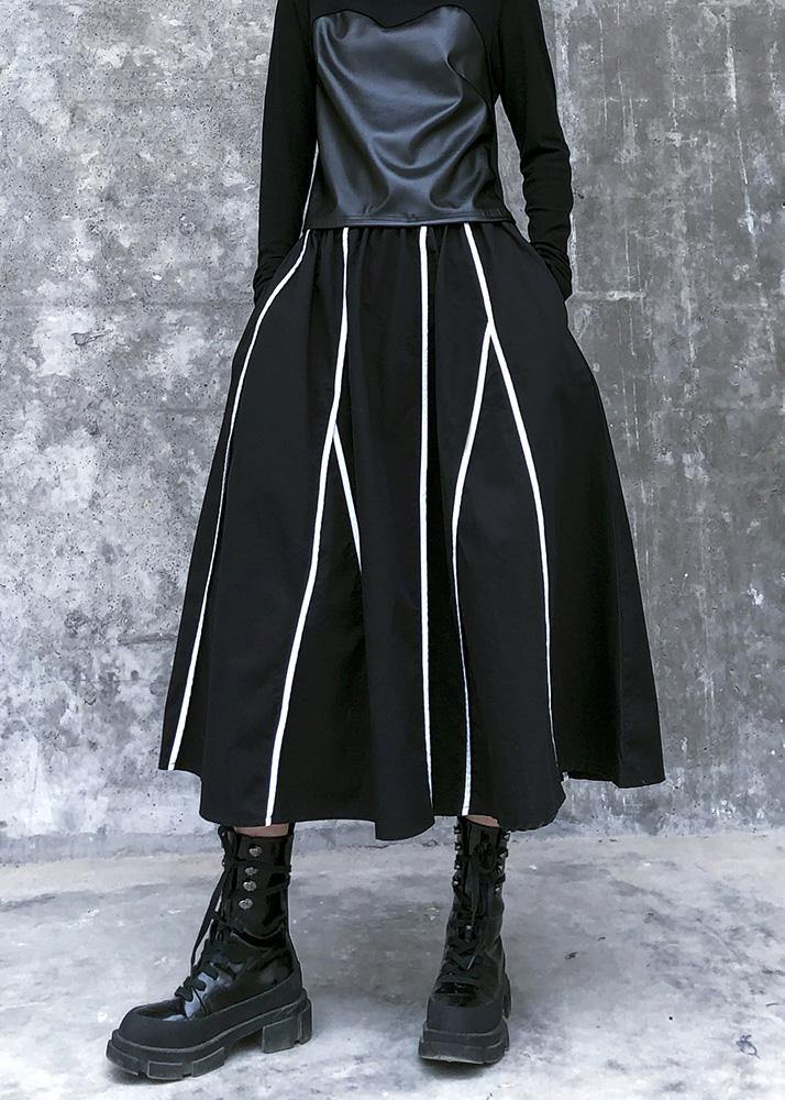 High Waist Cotton Asymmetric Striped Long Shirts Design Black Long Dresses