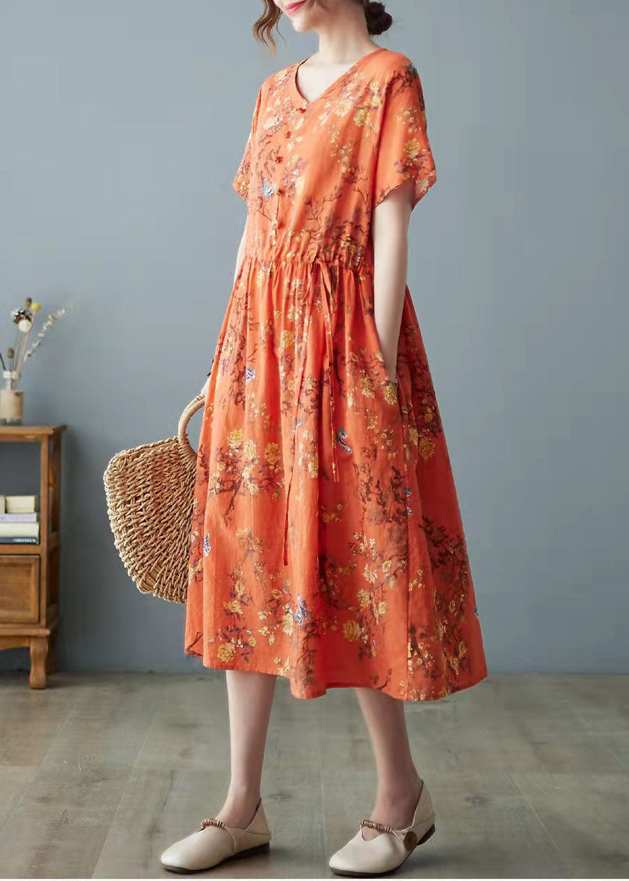 Gray Geometry Print Bamboo Pockets Print O Neck Dress
