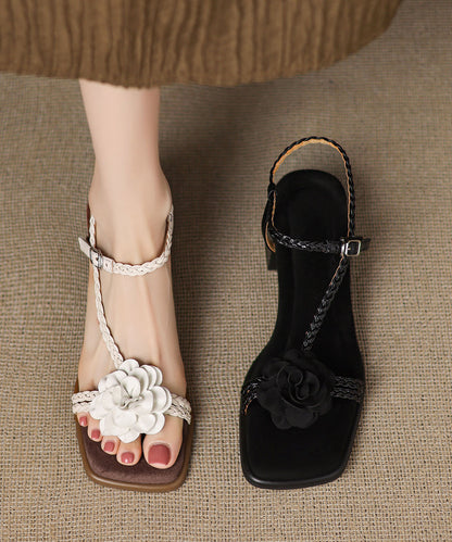 Beige Cowhide Leather Splicing Chunky Sandals