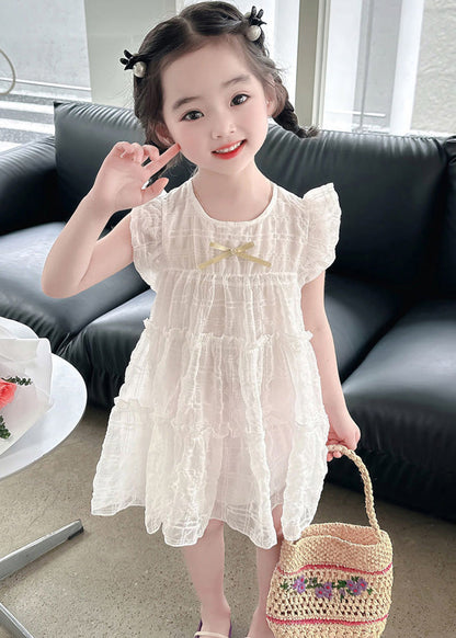 Beige O-neck Bow Maxi Dress Summer