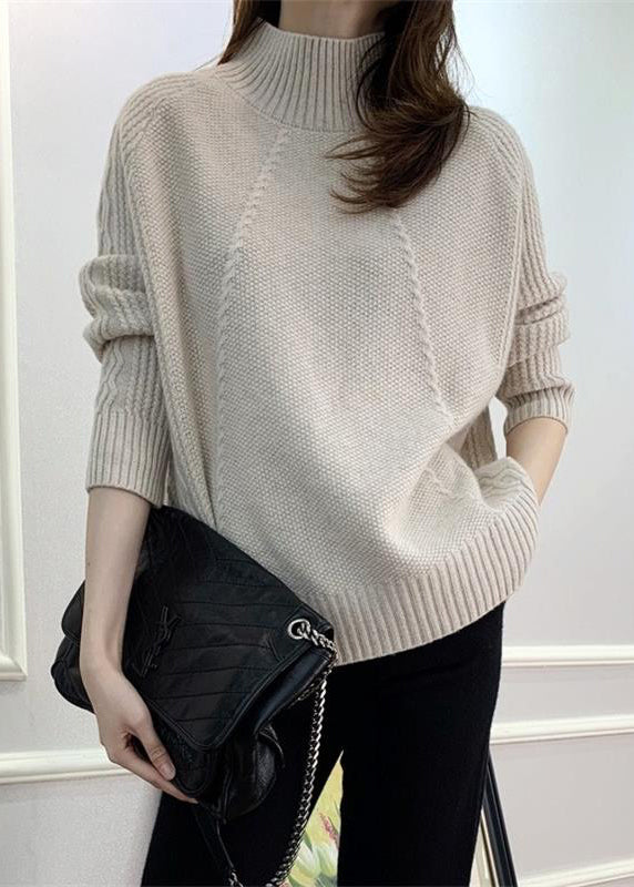Beige Cozy Knit Fall Sweaters Turtleneck