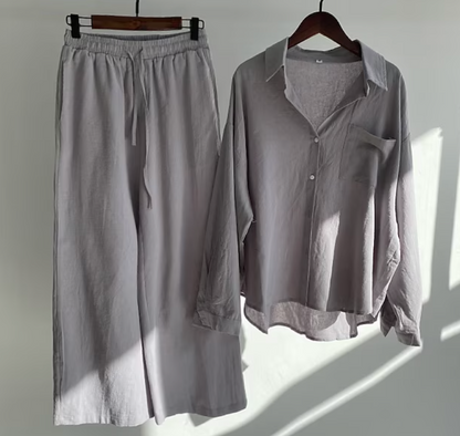 CD | Doamnelor casual și elegant bluza cu mânecă lungă cu nasturi și pantaloni largi