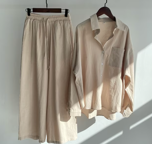 CD | Doamnelor casual și elegant bluza cu mânecă lungă cu nasturi și pantaloni largi