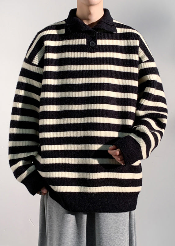 Black Button Knit Sweaters Turtleneck Winter