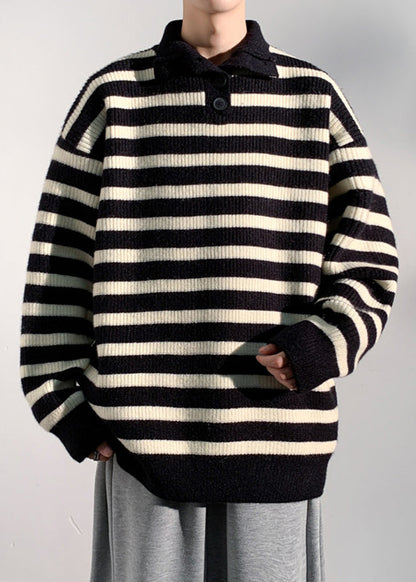 Black Button Knit Sweaters Turtleneck Winter