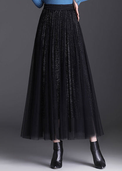Black Elastic Waist Tulle a Line Skirts Spring