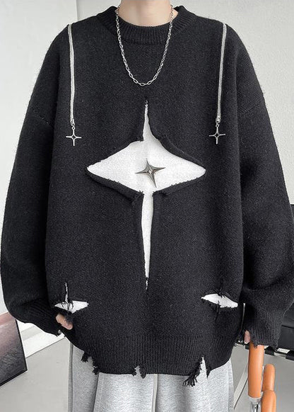Black Hole Zippered Knit Fall Sweater O Neck