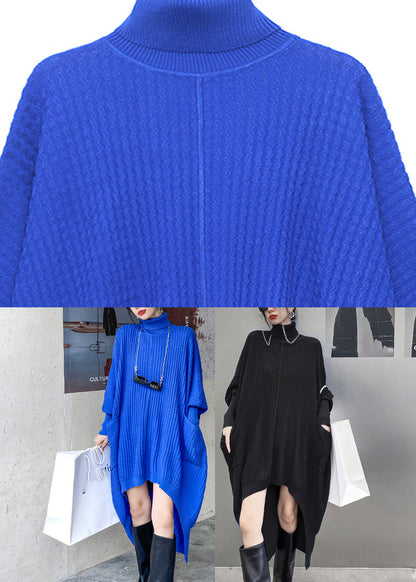 Black Low High Design Knit Long Sweater Winter