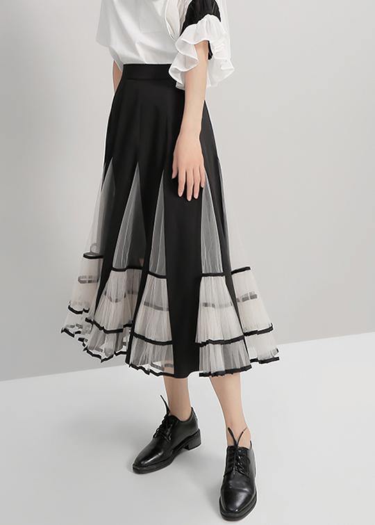 Black Mesh Patchwork A-line Stylish Skirt