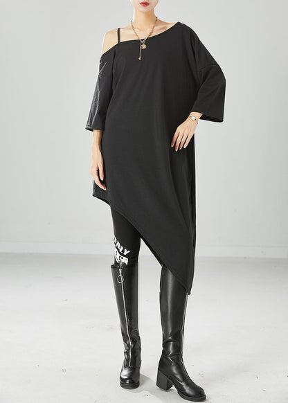 Black Off the Shoulder Cotton Maxi Dresses Asymmetrical Summer