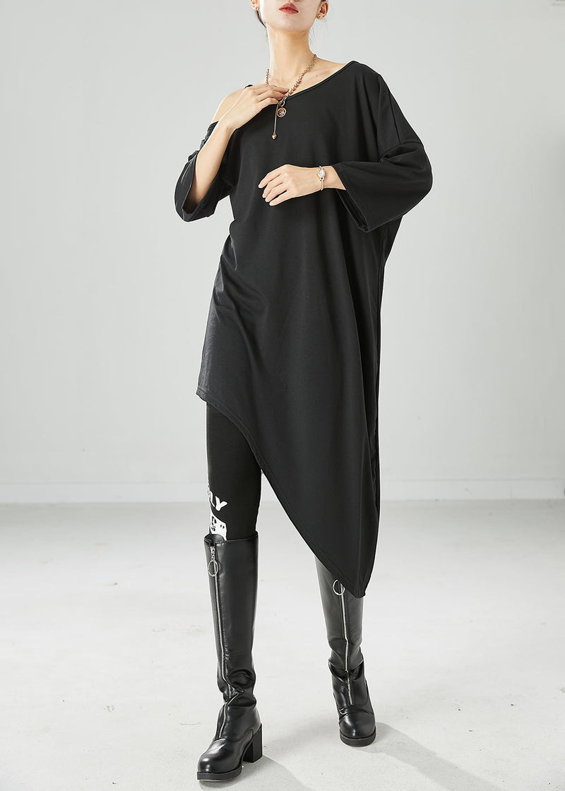 Black Off the Shoulder Cotton Maxi Dresses Asymmetrical Summer