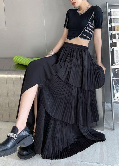 Black Patchwork Summer Skirt Chiffon Elastic Skirt
