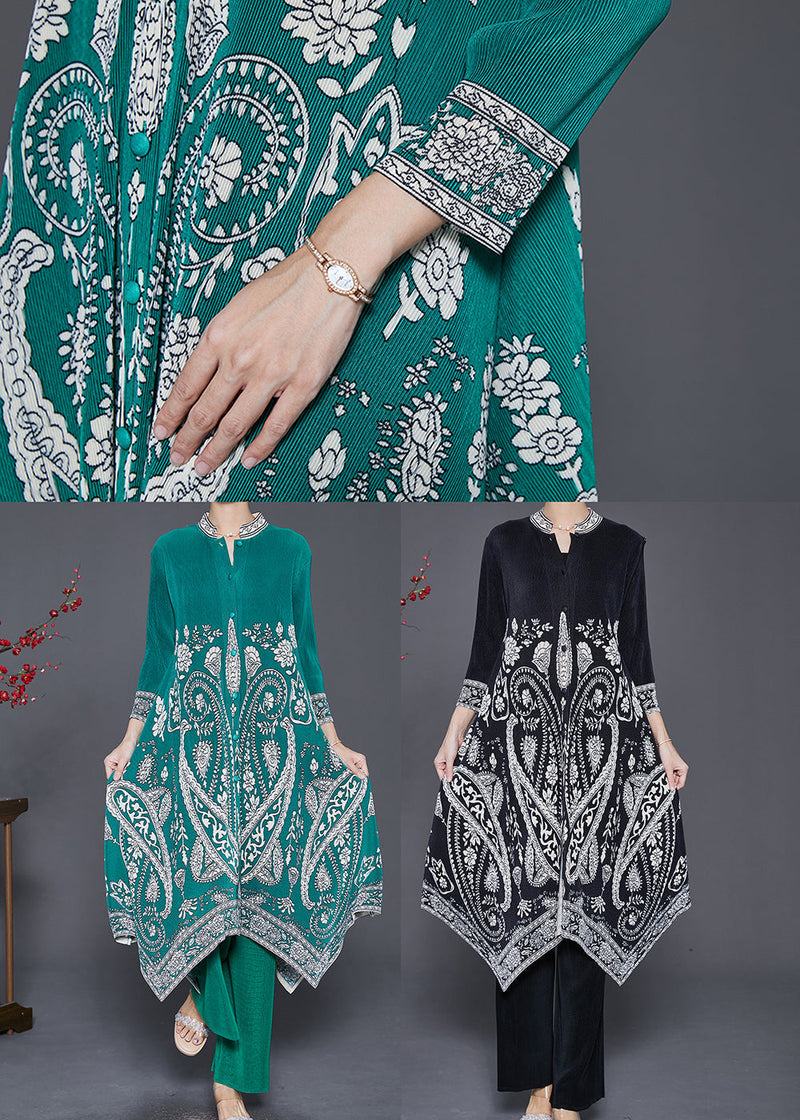 Black Print Silk Dress and Pant Two Piece Set Outfits Asymmetrical Fall