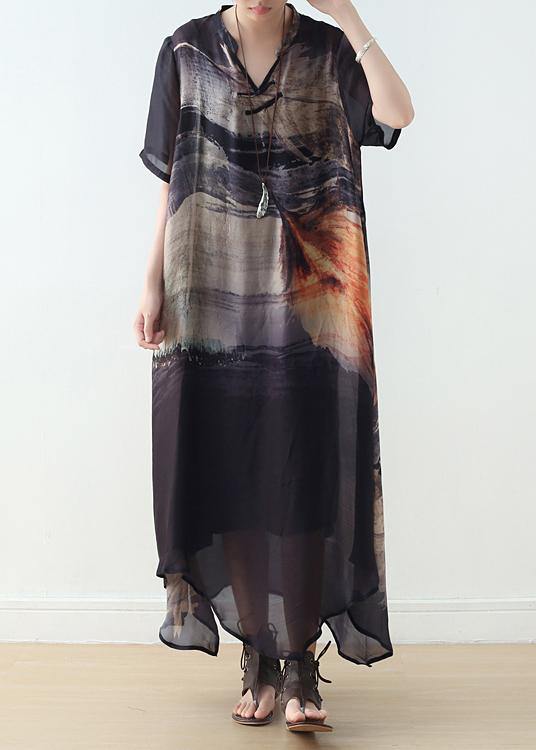 Black Silk Large Irregular Print Dress