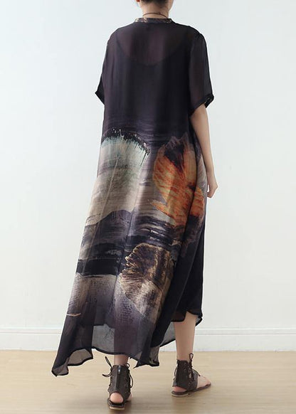 Black Silk Large Irregular Print Dress