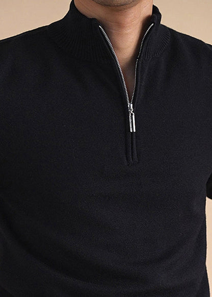 Black Cozy Knit Winter Sweater Tops Zip Up