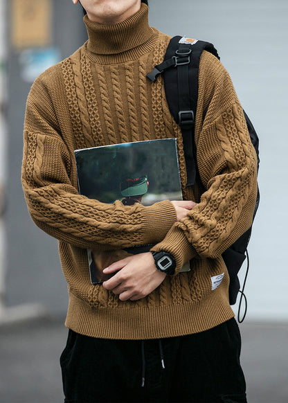 Black Cozy Cable Knit Sweaters Turtleneck Winter
