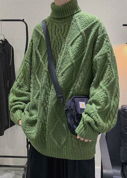Black Thick Cable Knit Sweaters Turtleneck Winter