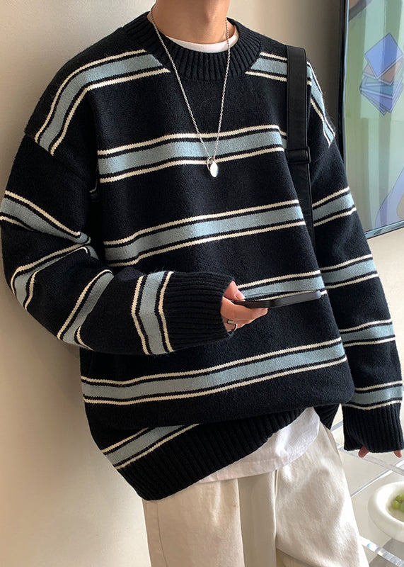 Black Thick Loose Knit Winter Sweaters O Neck