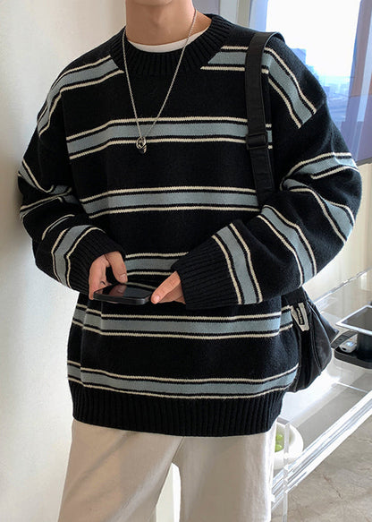 Black Thick Loose Knit Winter Sweaters O Neck