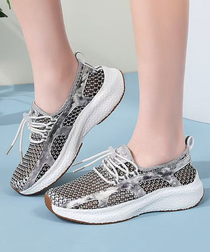 Black White Flat Shoes Platform Breathable Mesh Comfy