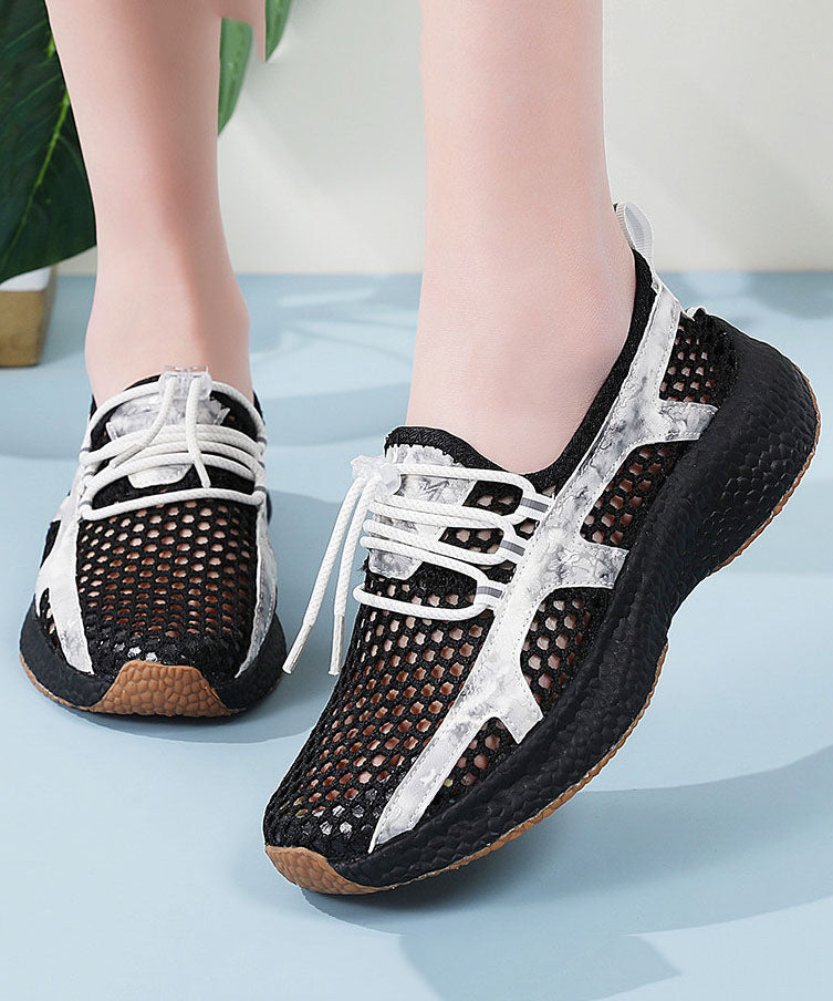 Black White Flat Shoes Platform Breathable Mesh Comfy