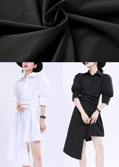 Black Tie Waist Cotton Asymmetrical Design Summer Dresses