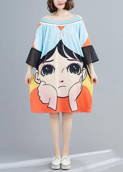 Blue Loose Print Pockets Summer Vacation Dresses