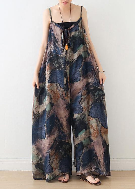 Blue Suspender Print Summer New Oversized Wide Leg Pants